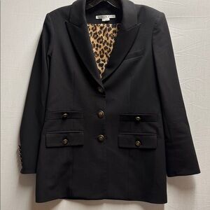 Veronica Beard Black Jacket with Animal Print Accent